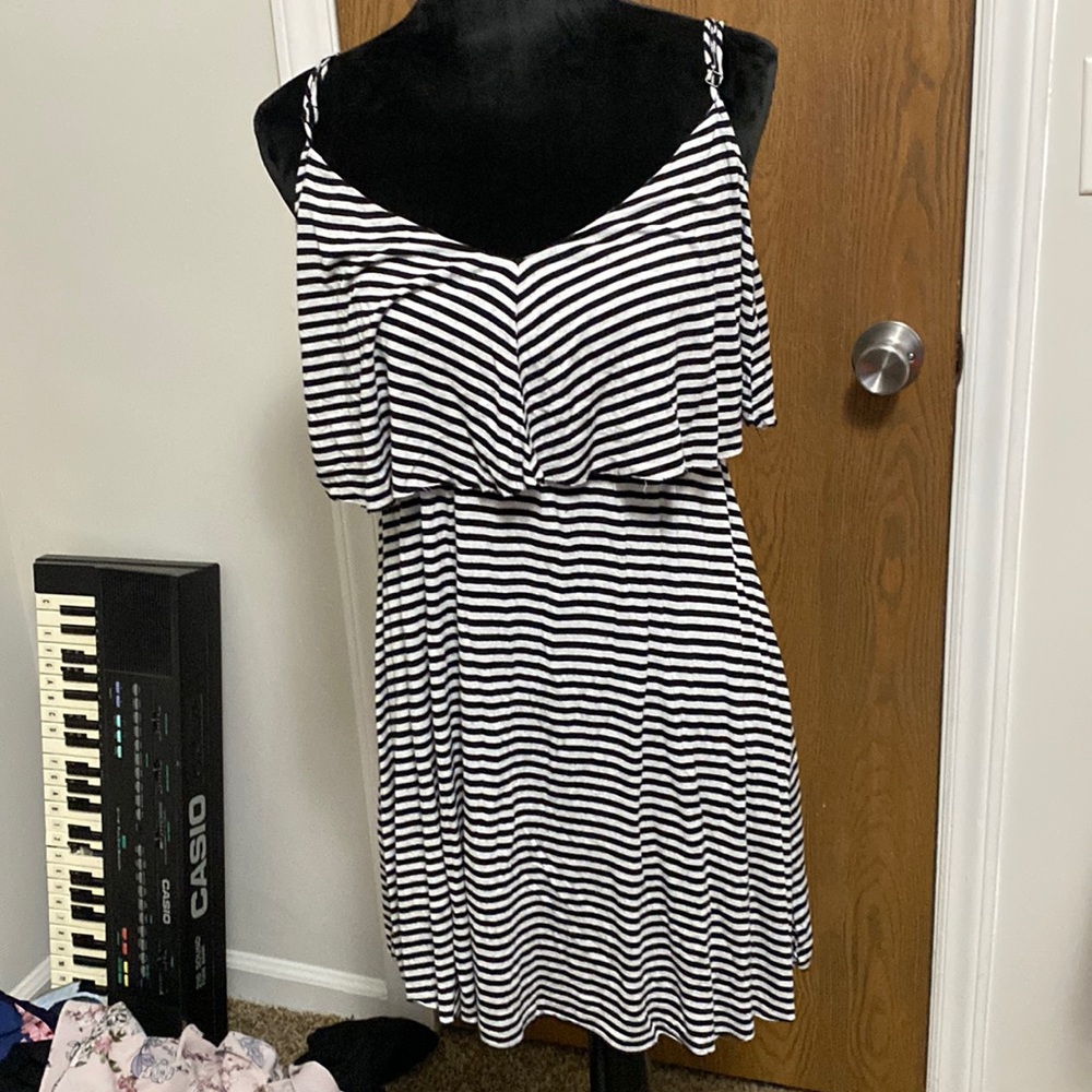 Black and white striped dress